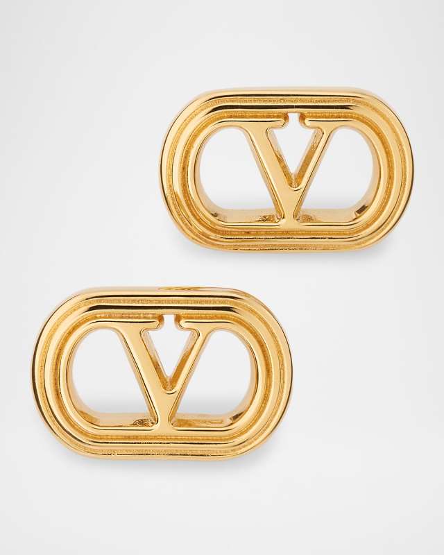 Metal V-Logo Ovalette Stud Earrings